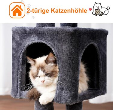 Кігтеточка-кімнатний комплекс Heybly Kratzbaum 100см з платформою, гротою, 2 гамаками та іграшками. Колір: сірий. Модель: HCT006SG