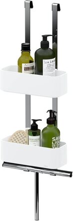 Tiger 2-Tier Shower Caddy, Shower Shelf without Drilling, for Hanging on the Shower Wall, Shower Shelf with Storage for Shower Gel & Co., with Integrated Hook, Stainless Steel, Plastic, Color: White