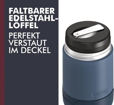 Thermos GUARDIAN Food Jar 0.50 l, lake blue, 500 ml food container blue, stainless steel, with spoon, Bonus Bowl for cereal, toppings, absolutely leakproof, leak-proof 500 ml with spoon Lake Blue Mat