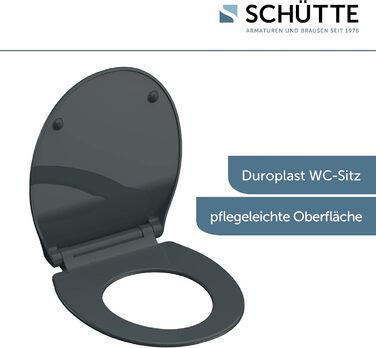 Сидіння для унітазу SCHÜTTE SLIM з мікроліфтом (Duroplast), швидкознімне, витримує до 175 кг, колір антрацит (чорний)