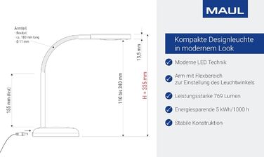 Світлодіодна лампа для столу MAULjoy | Стильна настільна лампа з регулюванням висоти | Настільна лампа для офісу та дому | Чорний колір, 33.5 см