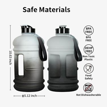 TOOFEEL Water Bottle 2L - 2 Liter Water Bottle BPA Free, Large Bottle, Reusable Sport Water Bottle with Measurements Marked, Gym Water Bottle - Black and White