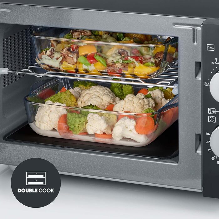 Мікрохвильова піч Severin 2-в-1 з грилем, 20 л, чорна, MW 7762. Функція гриля, плоский скляний стіл, XXL-об'єм для прямокутного посуду, легке очищення.