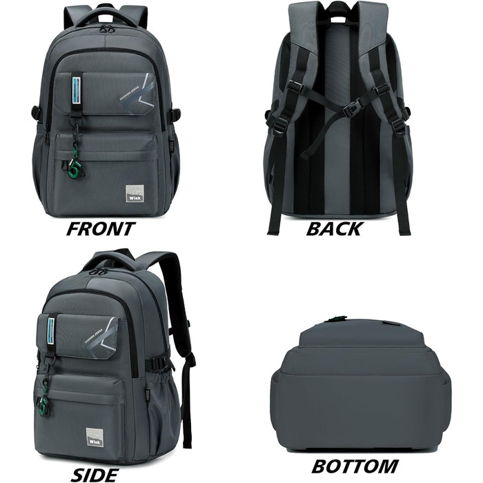 Шкільний рюкзак для підлітків та дітей: рюкзак для школи, 8-14 років, великий, для початкової та середньої школи (темно-сірий)