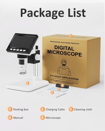 Цифровий мікроскоп AOPICK з LCD екраном, 50X-500X, 4.3 дюйми, 1080P, USB, 8 LED, для дорослих/дітей, сумісний з MacOS Windows (білий)