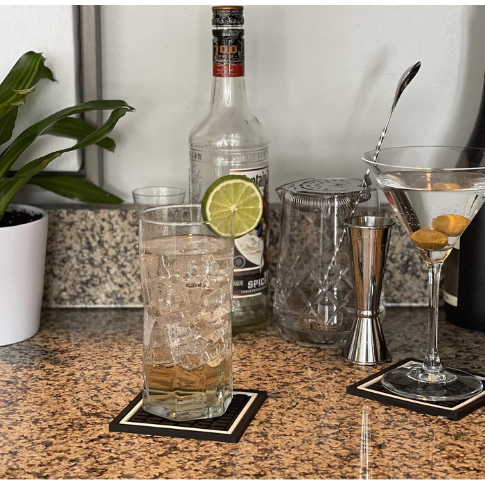 Highball & Chaser Coasters | 6-Piece Coaster Set | Square Absorbent Coasters for Drinks | Stylish Design Ideal for Home Decor or Bars