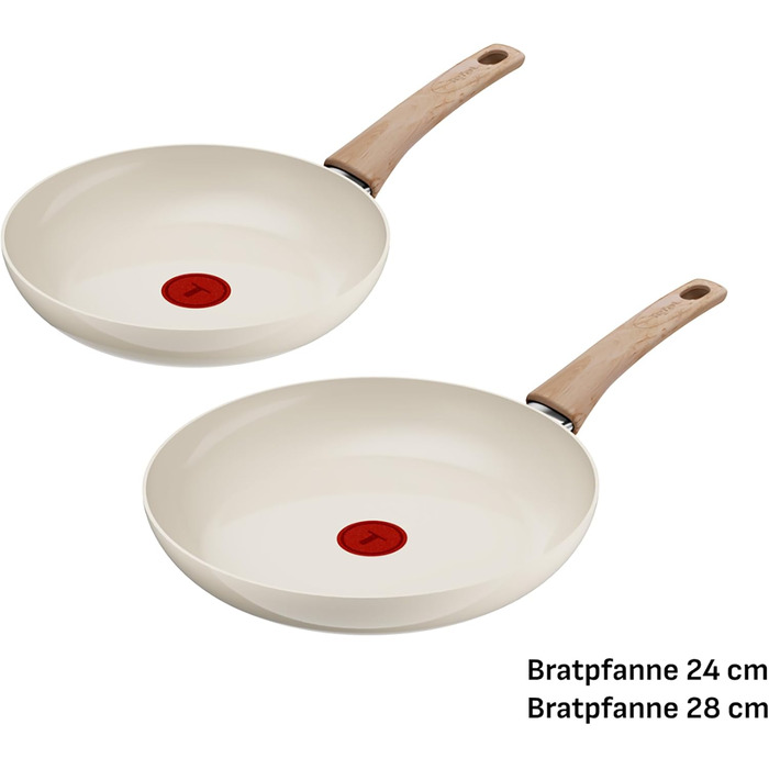 Набір сковорідок Tefal Reflect On 2 шт., антипригарне керамічне покриття, алюміній (перероблений), індикатор нагріву, для всіх плит, кремовий колір