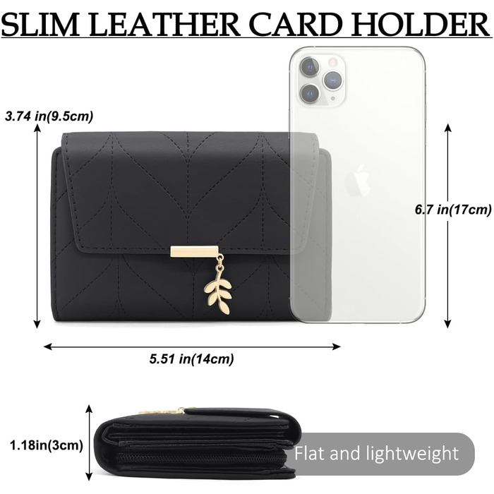 GOUNNU Wallet for Women PU Leather Women's Card Holder RFID Protection Women's Wallet Many Compartments Women's Short Wallet with 14 Card Slots and Coin Pocket Money Bag Women (Black)