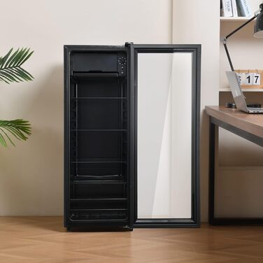 Холодильник Merax 128L, окремо розташований, з морозильником 8L, LED-підсвічуванням та регульованими полицями, супертихий, для ресторану, бару, напоїв та пива, чорний