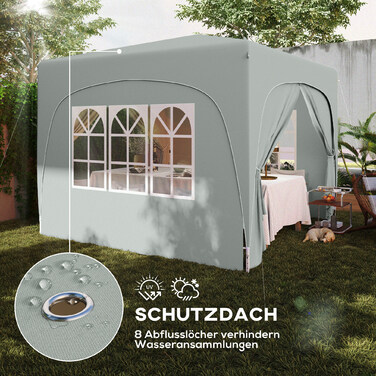 Outsunny 3x3m Gazebo, Water-Resistant, Stable, Winter-Proof, Pop-Up Folding Gazebo, UV Protection 50+, Foldable Party Tent, Garden Tent with 4 Side Walls, Bag, Garden Gazebo for Camping, Garden, Light Gray | Aosom