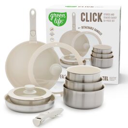 Набір посуду GreenLife антипригарний 10 предметів зі знімними ручками, для індукційних плит, екологічний (без PFAS), компактне зберігання