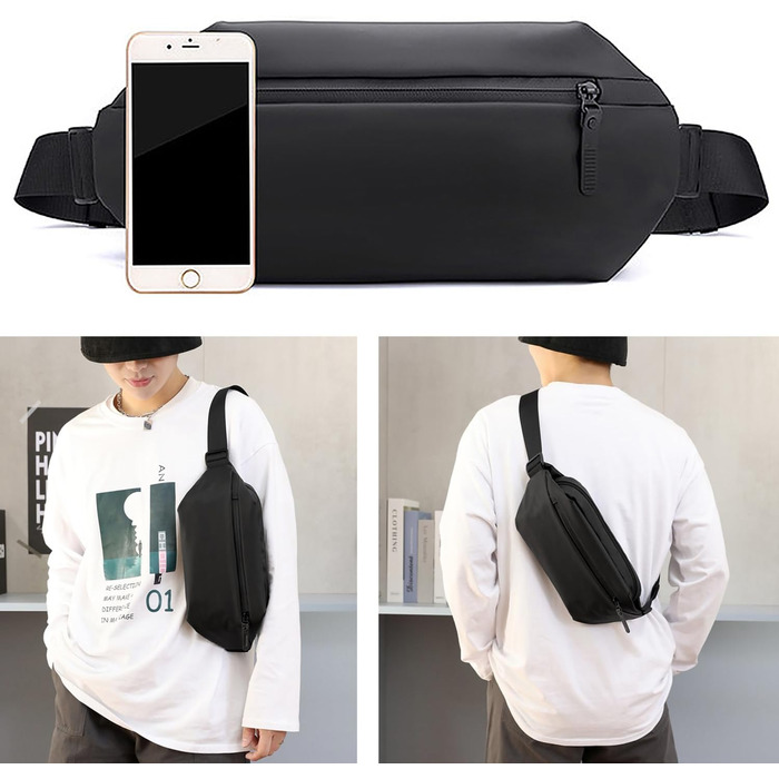 Чоловіча нагрудна сумка-поясна через плече, водонепроникна, для подорожей, школи, хайкінгу (чорна)