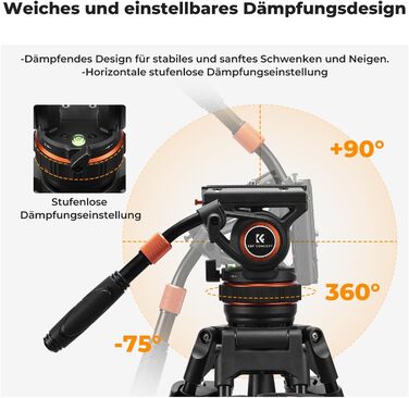 Штатив для камери K&F CONCEPT VA3+BV10: професійний відеоштатив з поворотним кріпленням, 184 см, для DSLR та відеокамер