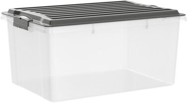 Rotho Compact 3-Piece Storage Box Set 70L with Lid and Wheels (3x38L, Anthracite/Transparent)