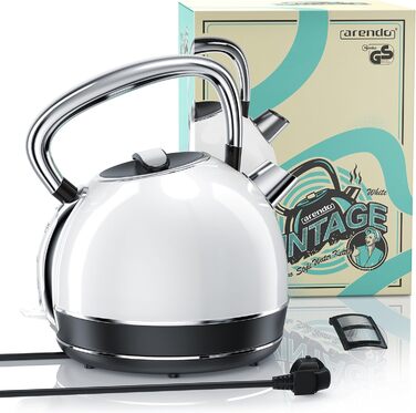 Arendo Retro Stainless Steel Kettle - 1.7L Electric Kettle with Replaceable Scale Filter - Cool Grey - Automatic Shutoff