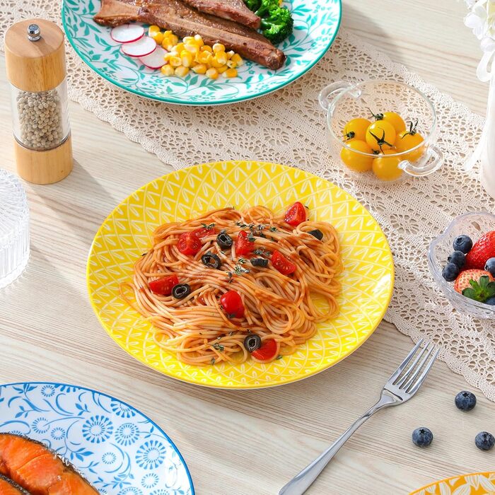 Набір посуду Vancasso Selene на 6 осіб (24 елементи) з пастелевого порцеляну, 6 тарілок, 6 десертних тарілок, 6 супових тарілок, 6 мисок, сумісний з мікрохвильовою піччю, діаметр тарілок 26 см