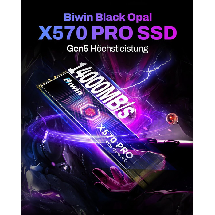 BIWIN SSD X570PRO Gen5 2TB – Швидкий NVMe PCIe 5.0 накопичувач для ПК та ноутбука, 14000 MB/s, 3D TLC NAND