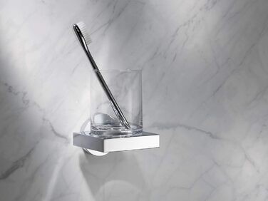 KEUCO Toothbrush Cup Holder, Crystal Glass, Adhesive Mounting, No Drilling Required, High-Gloss Chrome, Glass with Holder, Toothbrush Holder, Edition 90 (without adhesive set)