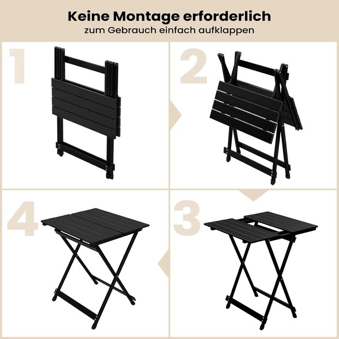 Складний алюмінієвий стіл WOLTU для кемпінгу, саду, балкону та тераси 50.5x59.5x47 см, чорний