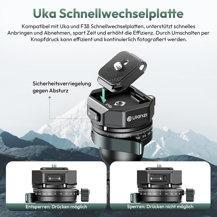 Штатив для камери ULANZI JJ05 GlideGo 184 см з карбону, складаний, з поворотним центральним стовпом, легкий, для DSLR, 360° кульковий голівкою, швидка пластина, вантажопідйомність 18 кг