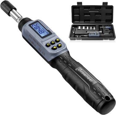 Цифровий динамометричний викрут GROWNEER 2.66-53.1 In-lbs/0.3-6 Nm з LED-дисплеєм та звуковим сигналом, 1/4'' Drive, 27 в 1