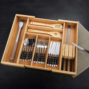 Органайзер для столових приборів Gräwe з бамбука для кухонних шухляд, змінний, розсувний (36.5-56.5 см)