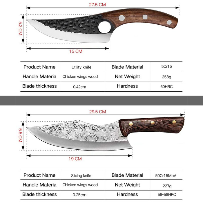 2-Piece Chef Knife Set, Kitchen Knives with Leather Sheath - Hand-Forged Chef Knives, Perfect for Slicing, Japanese Sharp Knife for Home (2 Pieces)