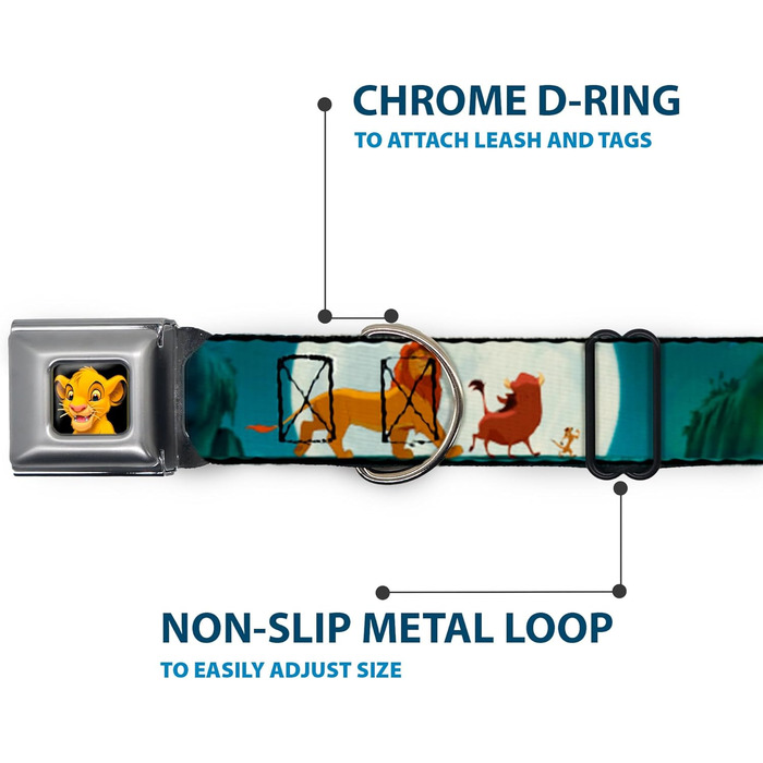 Нашийник для собак з кріпленням для автопасків, Lion King Simba & Pumba, 9-15 дюймів, ширина 2.5 см, підходить для малих собак