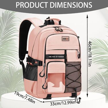 Водонепроникний рюкзак для школи: великий, міцний, для підлітків та дорослих (рожевий)