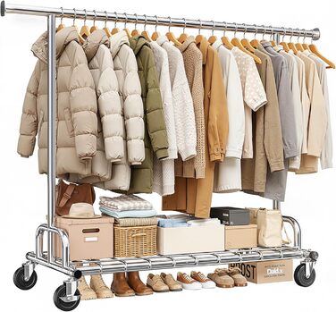 Вішалка для одягу на колесах, висувна, міцна, до 150 кг, металева стійка для одягу, пальто, светрів