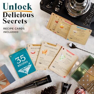 Набір бармена BARE BARREL® з 14 частин: шейкер, аксесуари для Мартіні, інструменти для приготування коктейлів, 35 рецептів, подарунковий набір (680 мл, чорний)