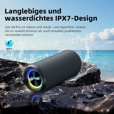 Ortizan X8Pro 40W Bluetooth колонка з мікрофоном, RGB підсвічуванням, водонепроникна IPX7, 30 годин програвання - Navy