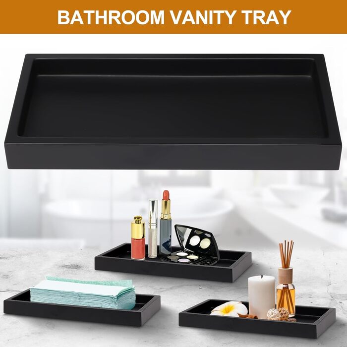 Haturi Bathroom Accessories Set, 4-Piece, Glass Bathroom Accessories Set, Complete with Lotion Soap Dispenser, Toothbrush Holder, Apothecary Jar, Vanity Tray, Bathroom Decor, Gift for (Black)