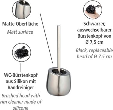 Набір для туалету WENKO Badi: тримач для щітки та очищувач обідка, кераміка, хром матовий
