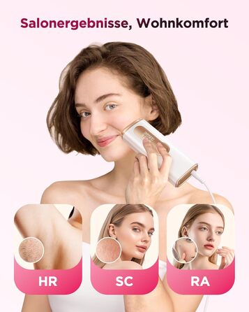 Пристрій для епіляції IPL Haarlosy з функцією охолодження - безболісна епіляція лазером, 3 функції (HR/SC/RA), 9 рівнів, 999 900 імпульсів для жінок та чоловіків, для тіла, ніг, зони бікіні, пахв (білий)