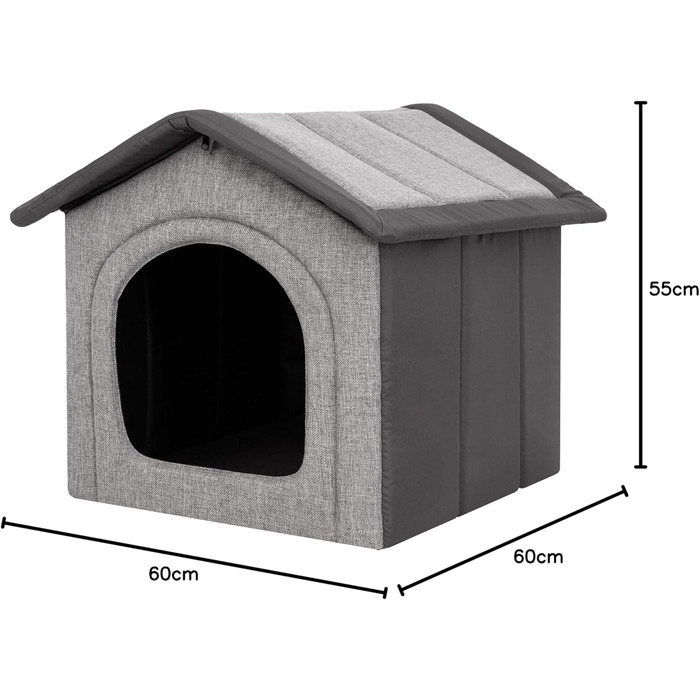 Будинок для собак та котів середнього розміру - знімний дах, для дому - сірий з графітом, 60 x 55 x 60 см [R4 / XL]