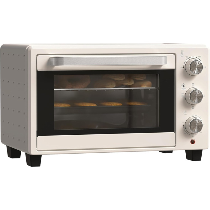 Міні-піч HOMCOM 21 л, 1400 Вт, 100-230°C, таймер, крихтосховище, деко, решітка-гриль, вікно, для піци, кремово-білий