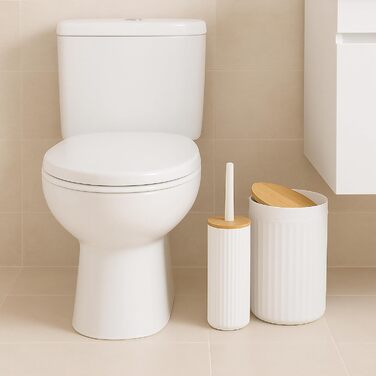 Набір для ванної кімнати Relaxdays, 6 предметів: аксесуари для ванної з пластику та бамбуку, повний комплект, білий/натуральний