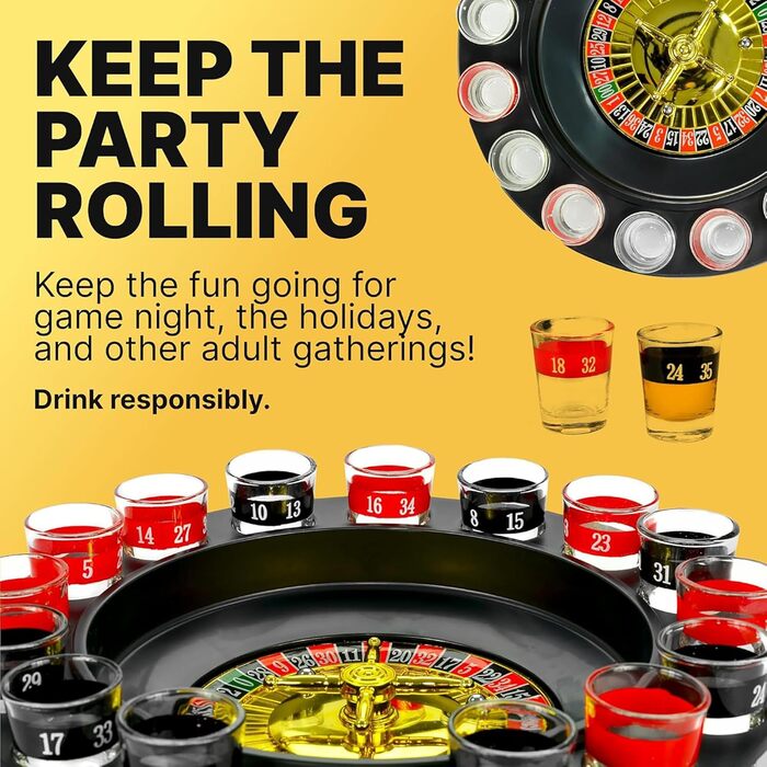 Рулетка для пиття Shot Glass Roulette набір 16 предметів, пластик, червоно-чорний