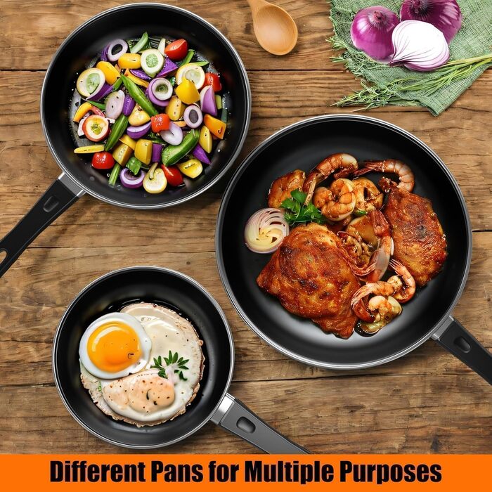 Набір сковорідок Pfannenset: 24см, 26см, 30см. 3 шт. Сковорода для омлетів, стійка до нагріву, без PFAS, для всіх типів плит, включаючи індукцію (SV2)