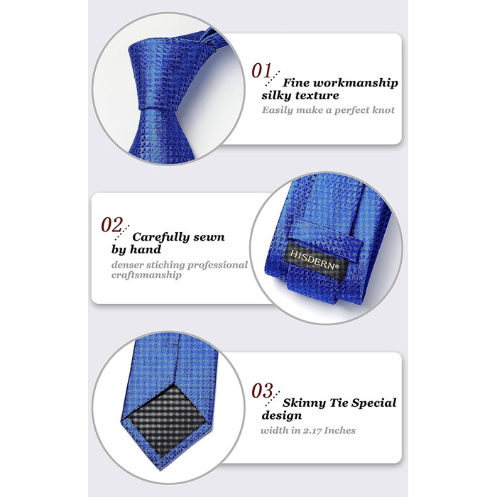 Краватка для чоловіків HISDERN з кишеньковим хустиною в горошок, класична краватка для весілля та ділових зустрічей, колір: Королівський синій