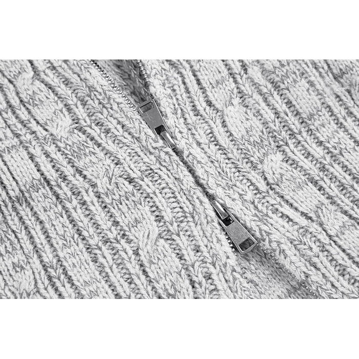 Чоловічий в'язаний кардиган Runcati з довгими рукавами, коміром та застібкою-блискавкою. Сірий колір, розмір XXL.