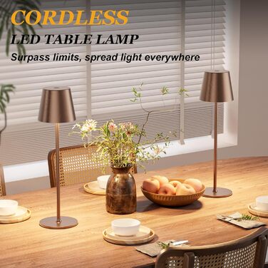 Набір з 2 бездротових настільних світильників LED з акумулятором, диммер сенсорний, 3 режими кольору, USB-C зарядка для спальні, столу, кемпінгу (Чорний)