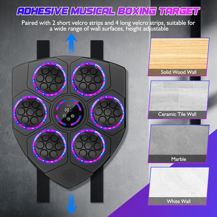 Музична боксерська машина Joellfuner з LED-підсвічуванням, 9 швидкостей, 5 рівнів гучності, режим підрахунку ударів, настінна ціль для тренувань у домашньому фітнес-залі