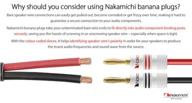 Позолочені бананові роз'єми Nakamichi 24K для акустичних кабелів 12-18 AWG, 4мм, для підсилювачів та Hi-Fi домашнього кінотеатру, гвинтові, 10 шт (5 пар)