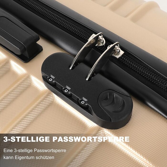 Великий валіза з ABS пластику, Trolley, валіза для подорожей з 4 колесами (360°), кодовий замок (3 цифри) та телескопічний ручка з алюмінію (XL – 95L), Колір: шампань