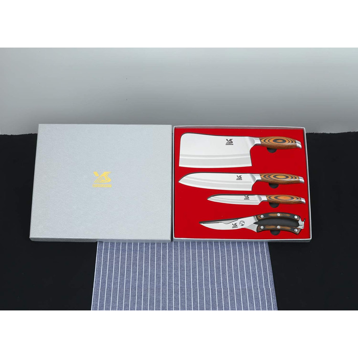 Набір кухонних ножів MSY BIGSUNNY 4 шт. (Ніж для нарізки, Сантоку, Універсальний ніж, Ножиці для птиці) - Німецька сталь, Азіатський дизайн