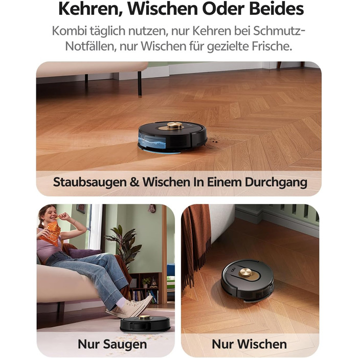 Робот-пилосос Vexilar W9 з функцією миття підлоги, LiDAR-навігація, 5000Pa, 5 карт, 15 зон заборони, керування через додаток, для твердих підлог та килимів, видалення шерсті тварин