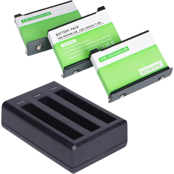 2 акумулятори Insta360 2800mAh з зарядним пристроєм USB-C, Li-Ion акумулятори для Insta360 Action Camera, з Micro SD слотами (X2)