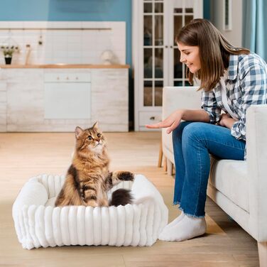 Килимок-ліжко для котів XIAPIA, м'який, 58x20 см, білий, з ортопедичним дном